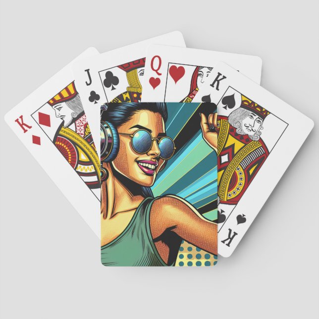 Jeu De Cartes Pop Art Woman dans les casques danser (dos)