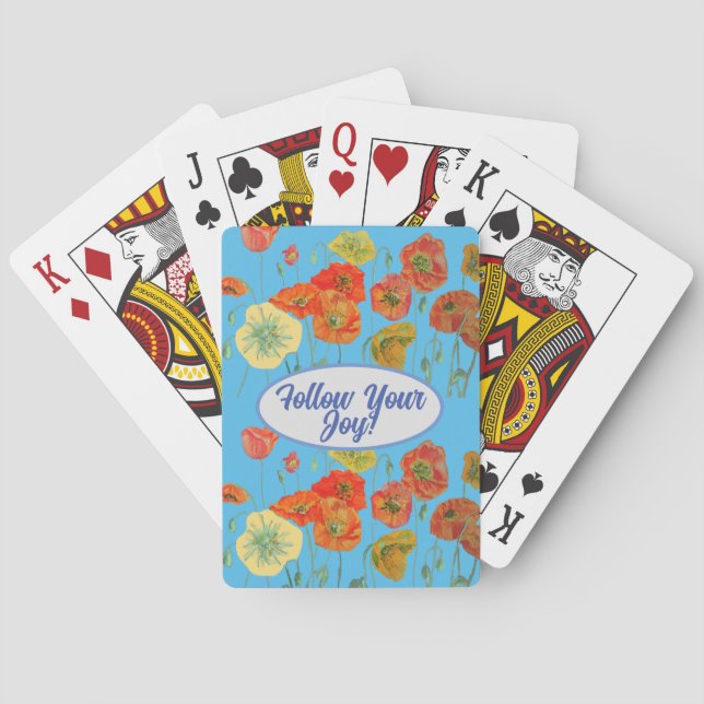 Jeu De Cartes Poppies de pavot rouge Orange floral Bleu Votre jo (dos)