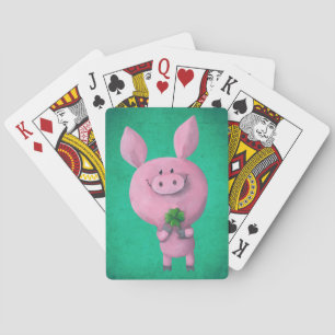 Jeu De Cartes Porc chanceux avec quatre feuilles de trèfle chanc