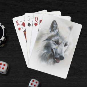 Jeu De Cartes Portrait de Loup Blanc Majestueux Réaliste Douce