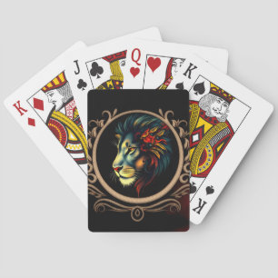 Jeu De Cartes Portrait de tête de lion stylisé dans cadre Mandal