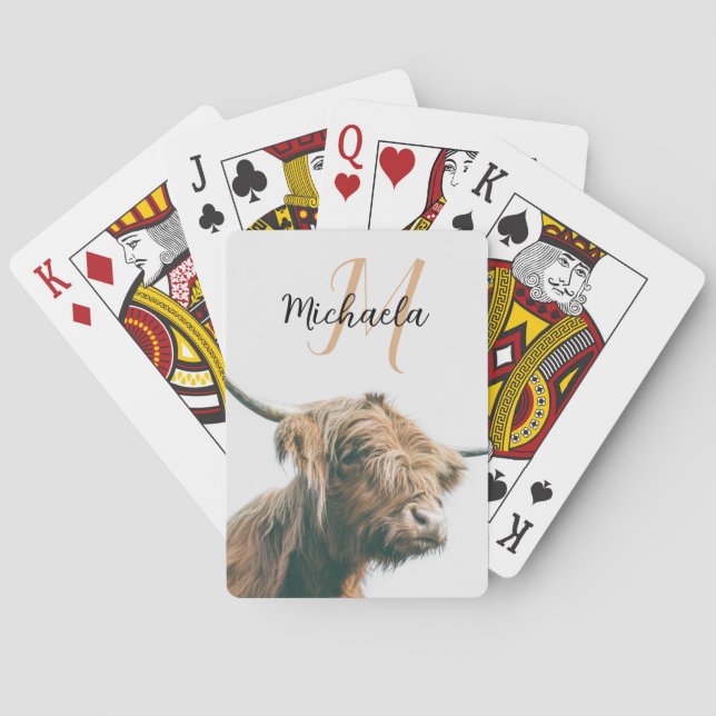 Jeu De Cartes Portrait de vache Highland nom personnalisé monogr (dos)