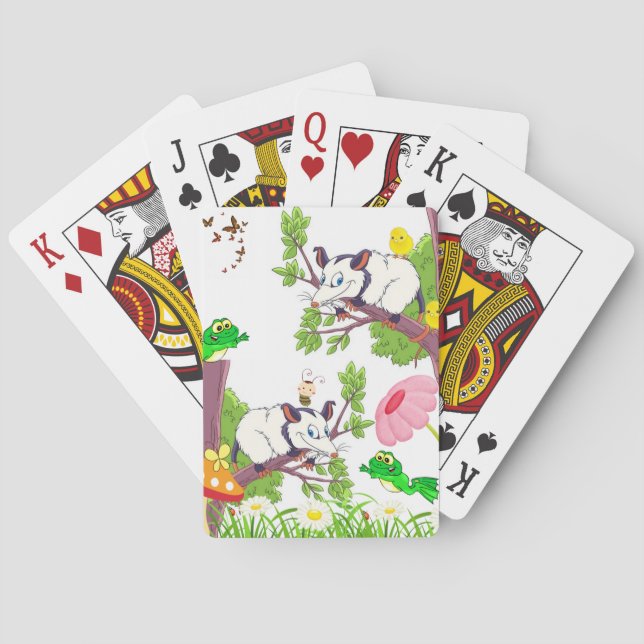 Jeu De Cartes Possum Chicks Frog Floral Jeu de carte Deck (dos)