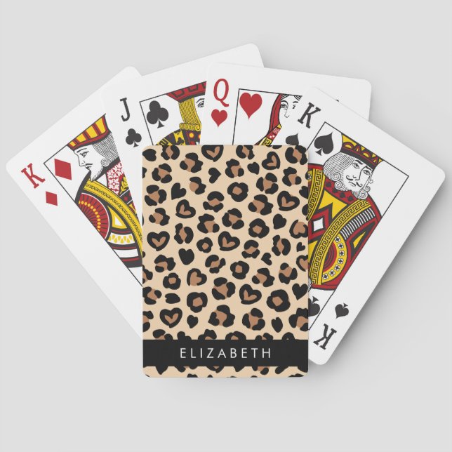 Jeu De Cartes Poster de animal, Léopard Brown, Coeurs, Votre Nom (dos)