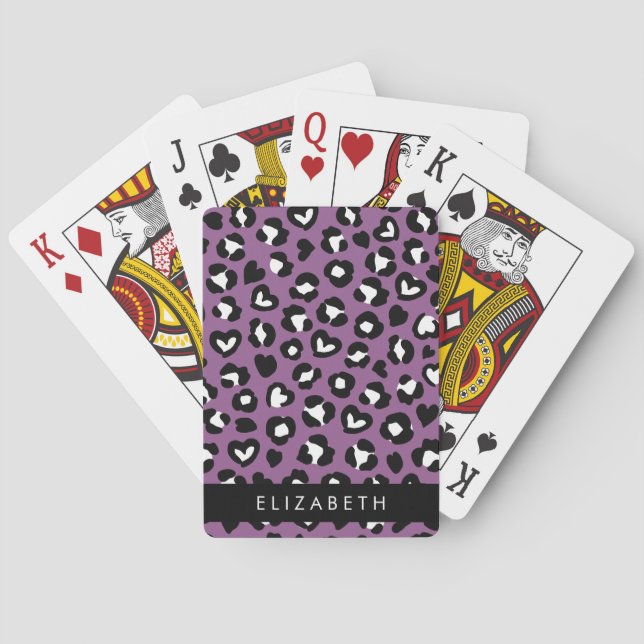 Jeu De Cartes Poster de animal, Léopard Violet, Coeurs, Votre No (dos)