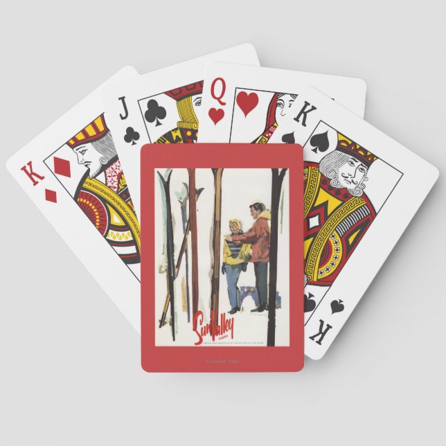 Jeu De Cartes Poster Skis debout dans la neige par un couple (dos)