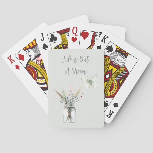 Jeu De Cartes Pot de fleurs bleues avec papillon rose pâle  (dos)