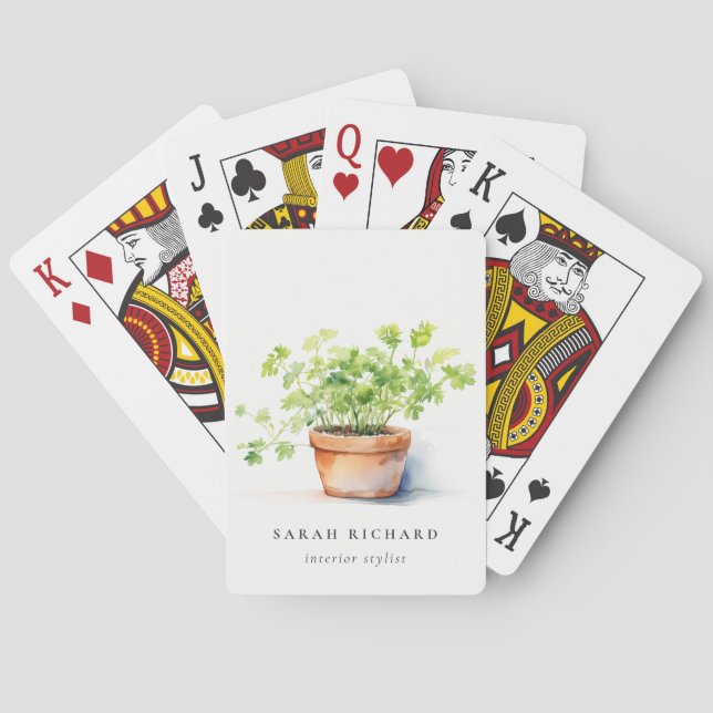 Jeu De Cartes Pot Herbe Persil Coriander Aquarelle Botanique (dos)