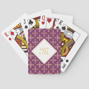 Jeu De Cartes Pourpre de luxe et or Quatre de monogramme floral