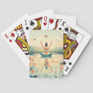 Jeu De Cartes Prairie du Coucher de Soleil Méditation avec Papil