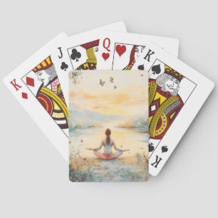 Jeu De Cartes Prairie du coucher de soleil Méditation avec papil
