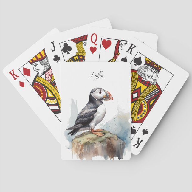 Jeu De Cartes Puffin sur une aquarelle rocheuse, personnalisé (dos)