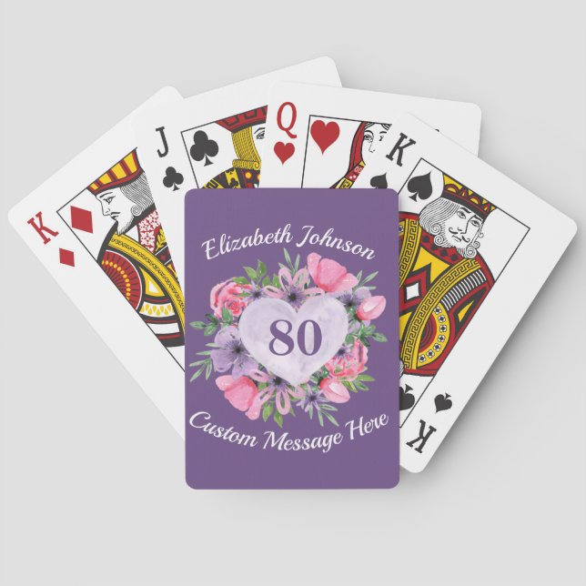 Jeu De Cartes Purple 80e anniversaire Personnalisé Cartes de jeu (dos)