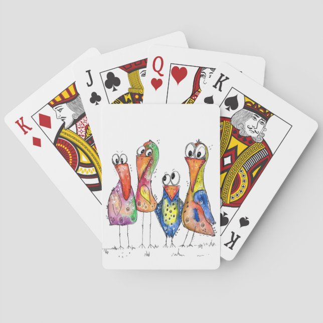 Jeu De Cartes Quatre Beaux Oiseaux Whimsical Colorés (dos)