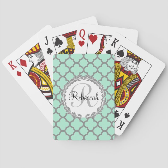 Jeu De Cartes Quatrefoil vert et gris Laurel (dos)