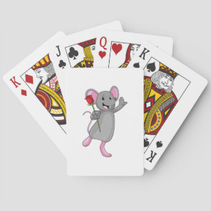 Jeu De Cartes Rat avec fleur Rose