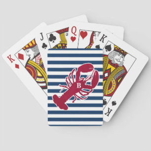 Jeu De Cartes Rayure blanche bleue de monogramme rouge nautique