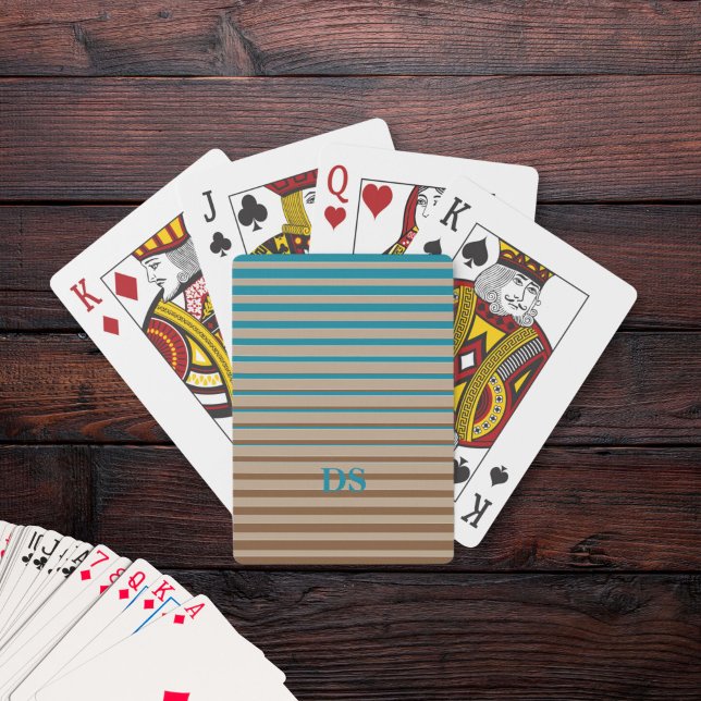 Jeu De Cartes Rayures horizontales Monogramme Brown et bleu (monogrammed playing cards in brown and blue)