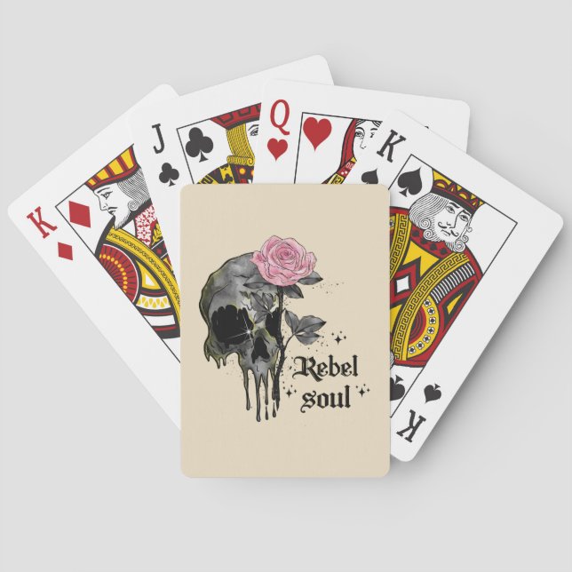 Jeu De Cartes Rebel Soul - Crâne gothique avec Rose rose (dos)