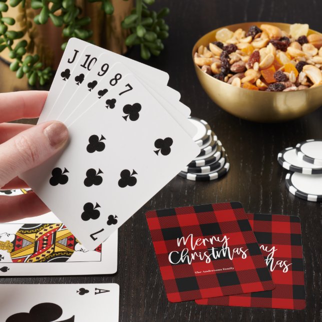 Jeu De Cartes Red Buffalo Plaid & Joyeux Noël |Nom personnel (In Situ)