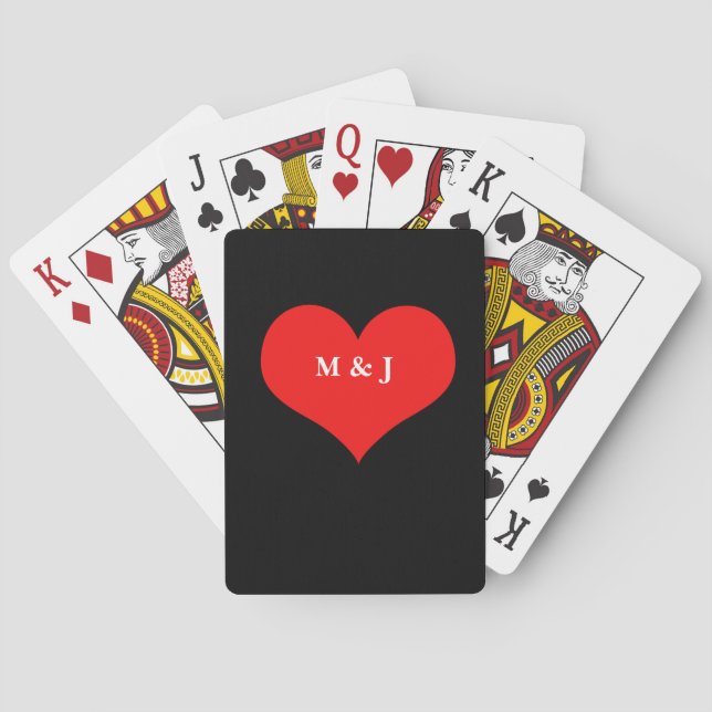 Jeu De Cartes Red Heart Valentine's Day Monogrammes Initiales Co (dos)