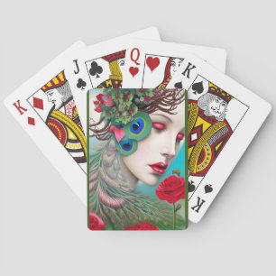 Jeu De Cartes Red Lips et Rose Peacock Abstrait