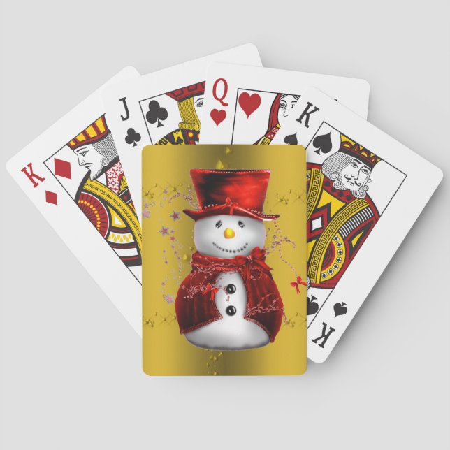 Jeu De Cartes Red Snowmen en or (dos)