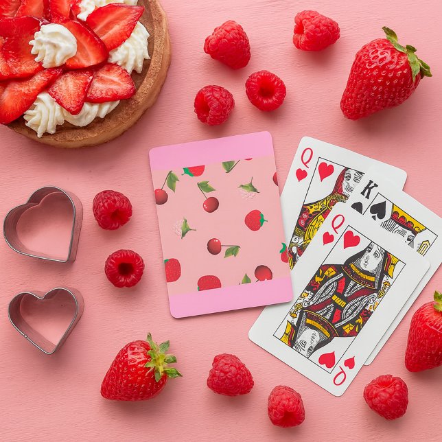 Jeu De Cartes Red Strawberry and Cherry Pattern Pink Fruit (Créateur téléchargé)