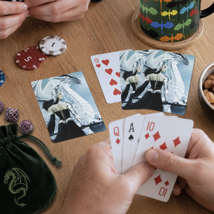 Jeu De Cartes Reine Dragon Gothique Élégante Blanche d'Hiver Fan