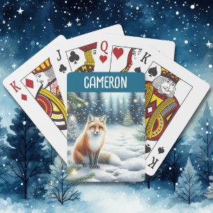 Jeu De Cartes Renard dans une nuit d'hiver dans la forêt enchant