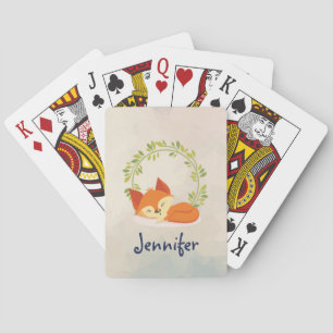 Jeu De Cartes Renard orange dormant mignon avec couronne Feuille