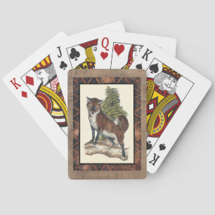 Jeu De Cartes Renard rustique sur un tronc d'arbre