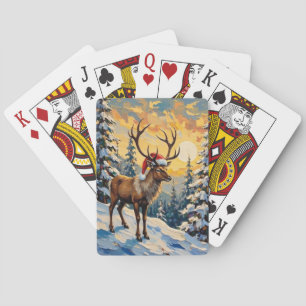 Jeu De Cartes Renne vintage avec chapeau de Père Noël dans une f
