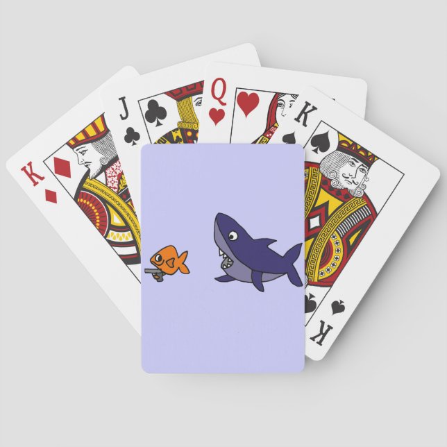 Jeu De Cartes Requin drôle chassant le poisson rouge avec l'arme (dos)