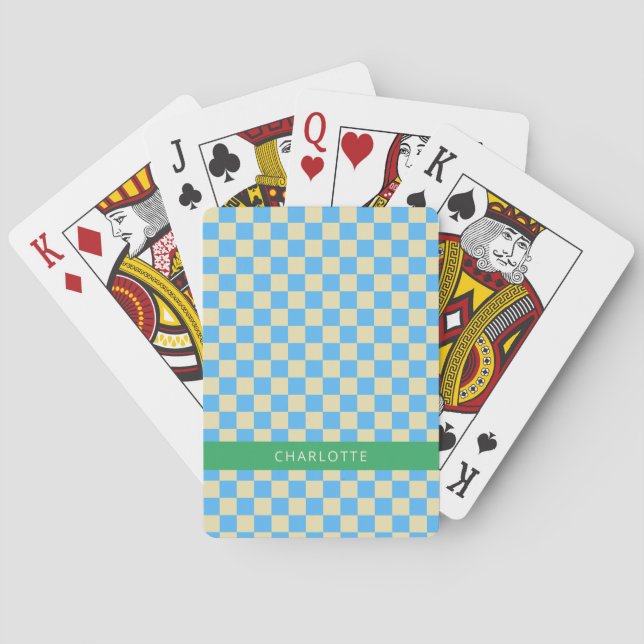 Jeu De Cartes Retro Aesthétique Checkerboard bleu Personnalisé  (dos)