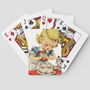 Jeu De Cartes Rétro Anniversaire Fille Cake Cat Enfants Artwork
