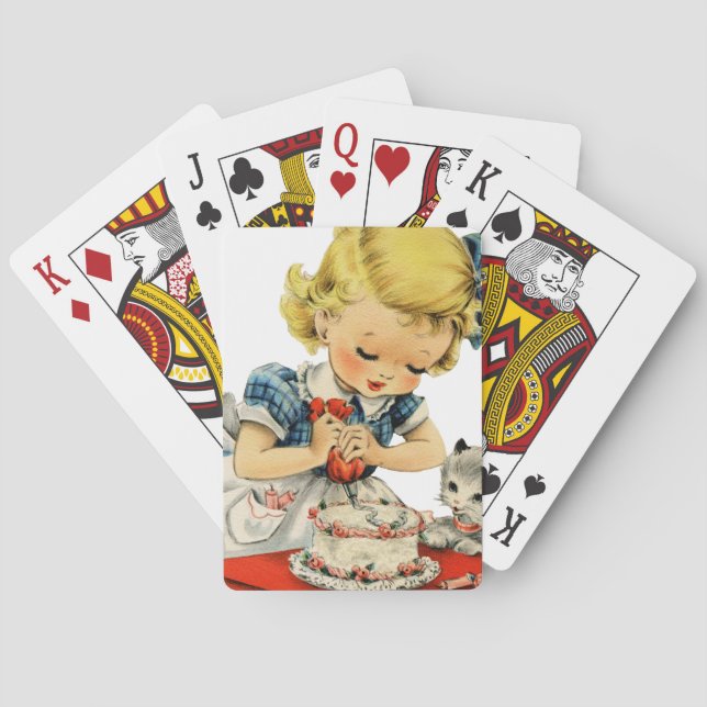 Jeu De Cartes Rétro Anniversaire Fille Cake Cat Enfants Artwork (dos)