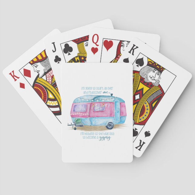 Jeu De Cartes Rétro bleu Glamper rose et blanc de | de caravane (dos)