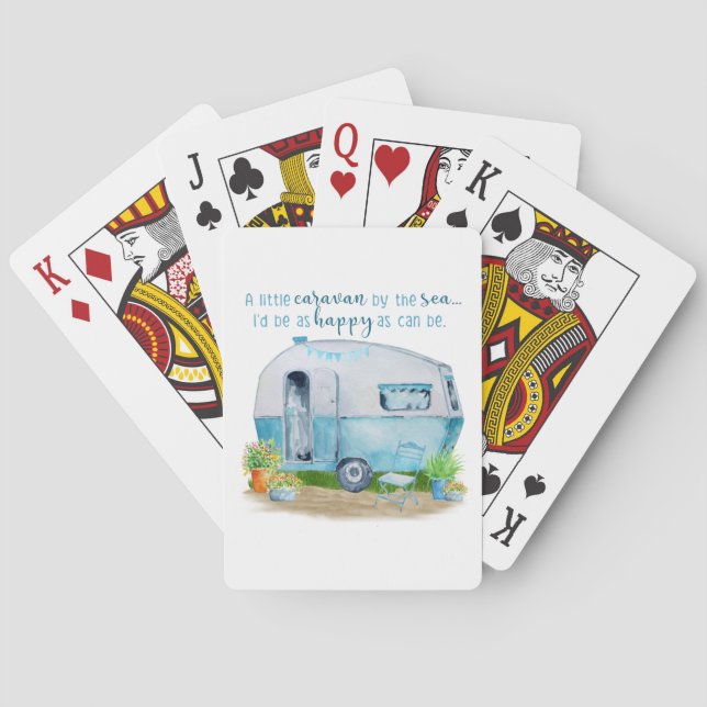 Jeu De Cartes Rétro caravane vintage bleue mignonne de campeur (dos)