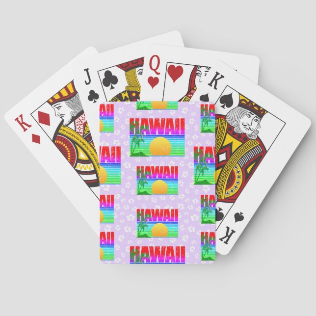 Jeu De Cartes Rétro Hawaii Sunset Beach Hibiscus violet (dos)