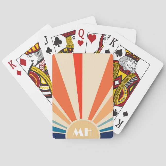 Jeu De Cartes Retro les années 70 Starburst Sunrise Stripes Mono (dos)
