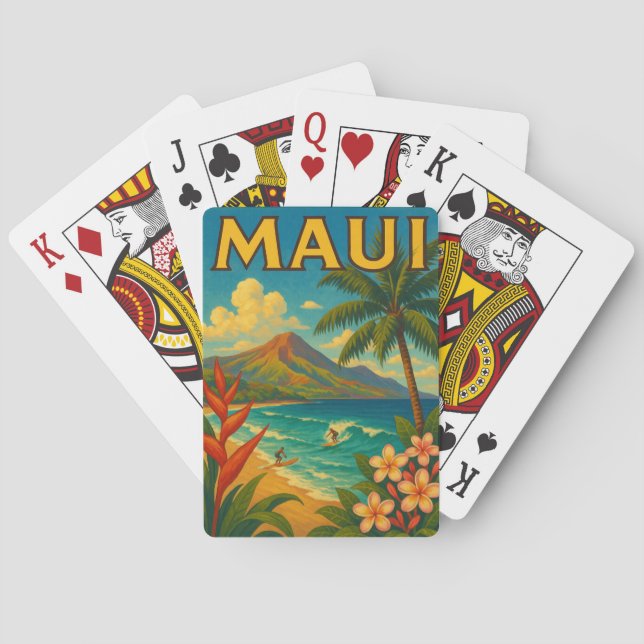 Jeu De Cartes Retro Maui Hawaii Surfer Paradise Travel (dos)