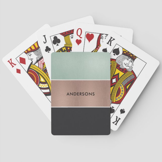 JEU DE CARTES RÉTRO ROSE GOLD BLUSH COPPER GREEN NOIR STRIPS (dos)