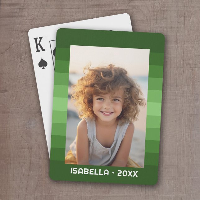 Jeu De Cartes Retro Stripes - Christmas Green - Simple Photo (A fun set of playing cards with retro stripes and a photo)