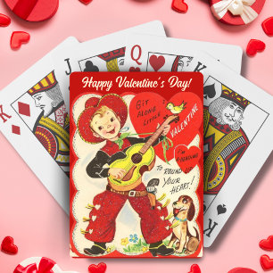 Jeu De Cartes Retro Vintage Cowboy avec guitare Saint-Valentin