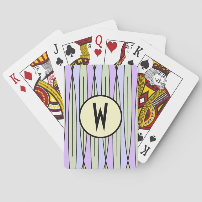 Jeu De Cartes Rétros géométriques pâlissent - vert et lavande - (dos)