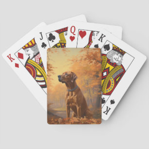 Jeu De Cartes Rhodesian Ridgeback dans les feuilles d'automne t