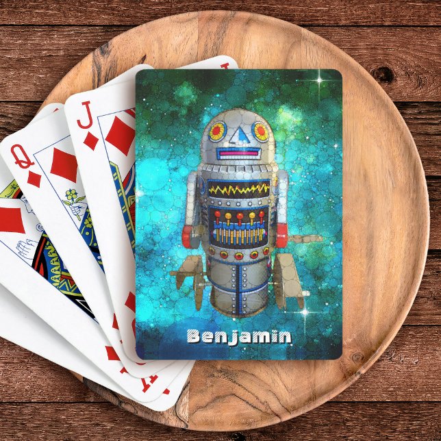 Jeu De Cartes Robot Toy Blue Galaxy Nom personnalisé Vintage Ret (Créateur téléchargé)
