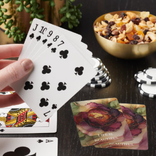 Jeu De Cartes Romantique Chic Rose Rouge Bourgogne Or Floral