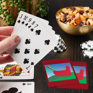 Jeu De Cartes Rooster rouge coloré avec Rainbow Tail sur Hill